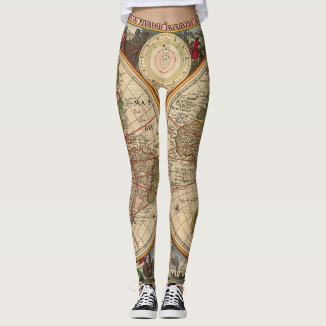 Den gamla världskartan av Nicolaas Visscher Leggings (Framsida)