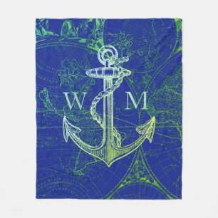 Den gamla världskartan Nautical Anchor Monogram U Fleecefilt