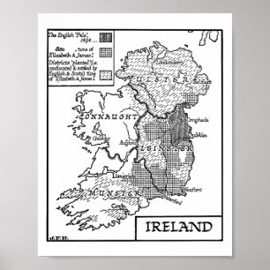 Den gamla världskartan över Irland illustration Poster