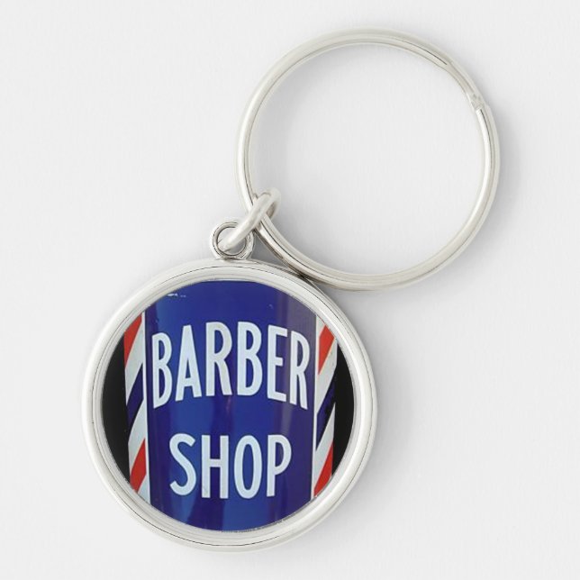 den gammala barberaren shoppar undertecknar rund silverfärgad nyckelring (Framsidan)