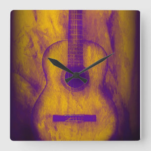Den gammala gitarrväggen tar tid på fyrkantig klocka