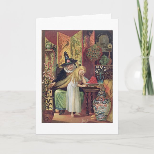 Den gammala häxan som kammar Gerdas hår med ett Kort (Framsida)