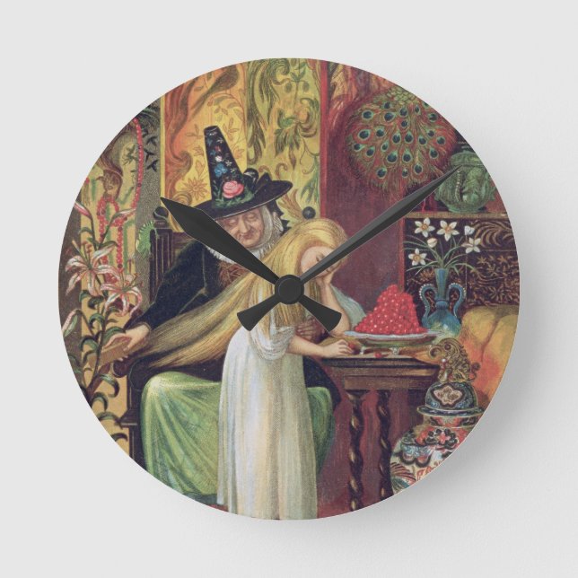 Den gammala häxan som kammar Gerdas hår med ett Rund Klocka (Framsida)