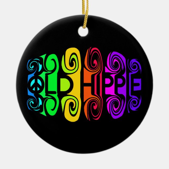 DEN GAMMALA HIPPIEprydnaden, skräddarsy Julgransprydnad Keramik (Framsidan)