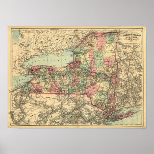 Den gammala kartan av New York påstår 1871 Poster