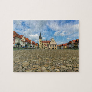 Den gammala townen kvadrerar i Bardejov, Slovakien Pussel