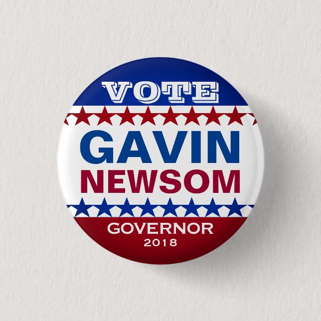 Den Gavin Newsom kampanjen knäppas Knapp (Framsida)