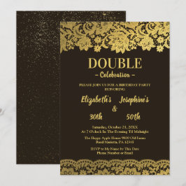 Den gemensamma Födelsedagsfesten Svarta Guld Snöre Inbjudningar