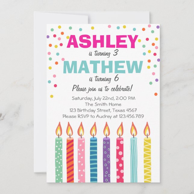 Den gemensamma tvilling- födelsedagsfest inbjudan (Framsida)