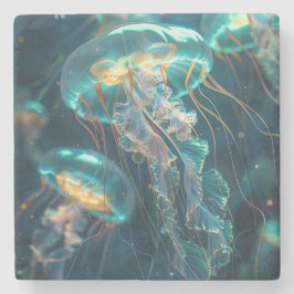 Den genomskinliga maneter i det blå havet stenunderlägg