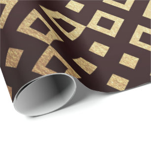 Den geometriska art déco kvadrerar guld- rödbrun presentpapper