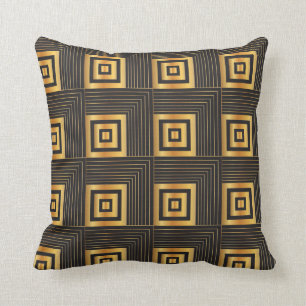 Den geometriska art déco kvadrerar svart & guld kudde