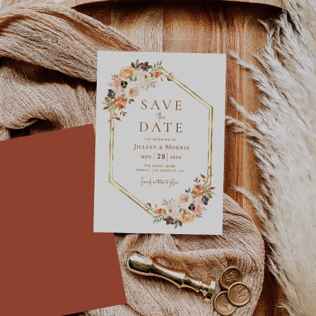 den geometriska blommigten för fall i ram spara da inbjudningar (Skapare uppladdad)