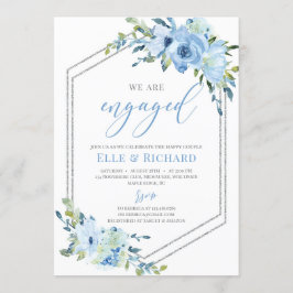 Den geometriska förlovningen silver glitter, blå b inbjudningar