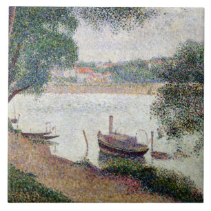 Den Georges Pierre Seurat floden landskap med en Kakelplatta