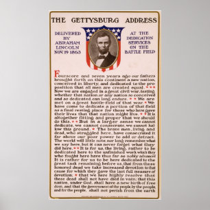Den Gettysburg adressen vid Abraham Lincoln 1863 Poster