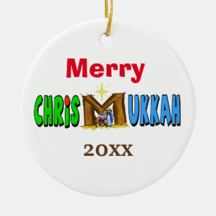 Den glada Chrismukkah Mangerprydnaden skräddarsy Julgransprydnad Keramik