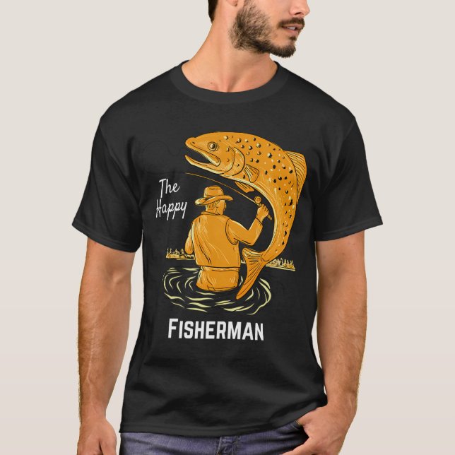 Den glada fiskaren stor fiske-design t shirt (Framsida)