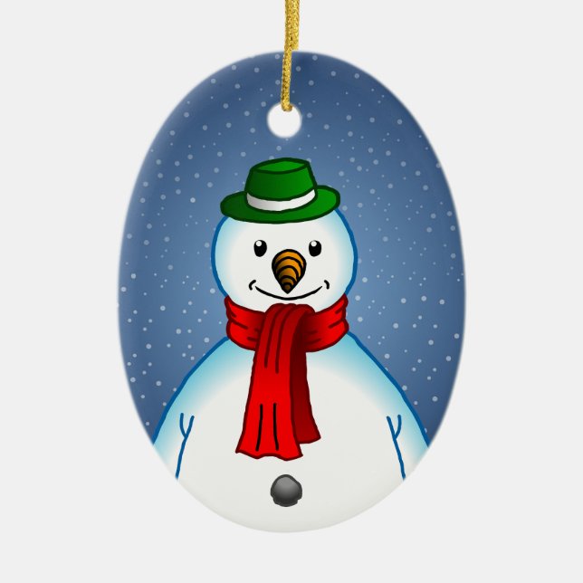 Den glada snömannen på en julprydnad julgransprydnad keramik (Framsidan)
