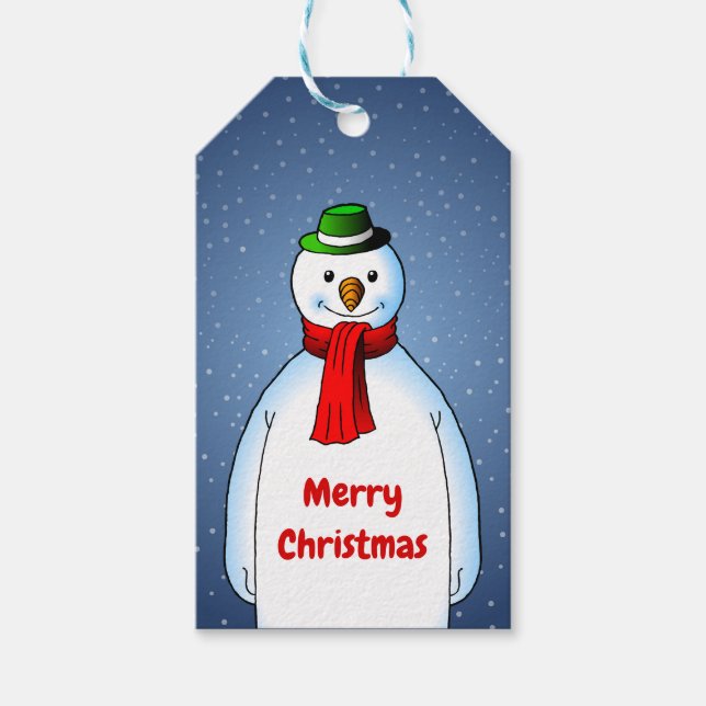 Den glada snömannen på julklappsbrickor presentetikett (Framsidan)