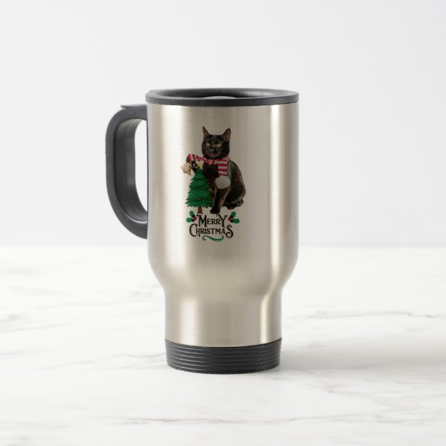 Den glada svarta katten firar jul resemugg (Framsida vänster)