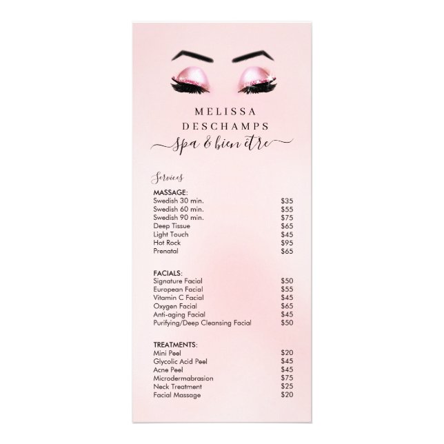 Den Glam salongen för rosaglittersnärtar servar Reklamkort (Framsidan)
