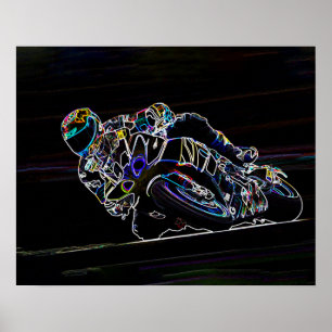 Den glödande motorcykelryttaren cirklar tävla poster