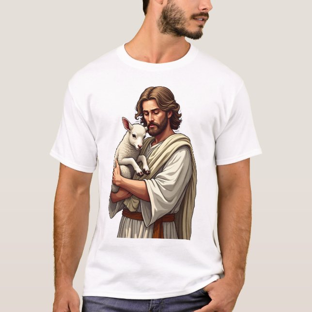 Den gode herde Jesus Vintage Gravering T-shirt (Framsida)