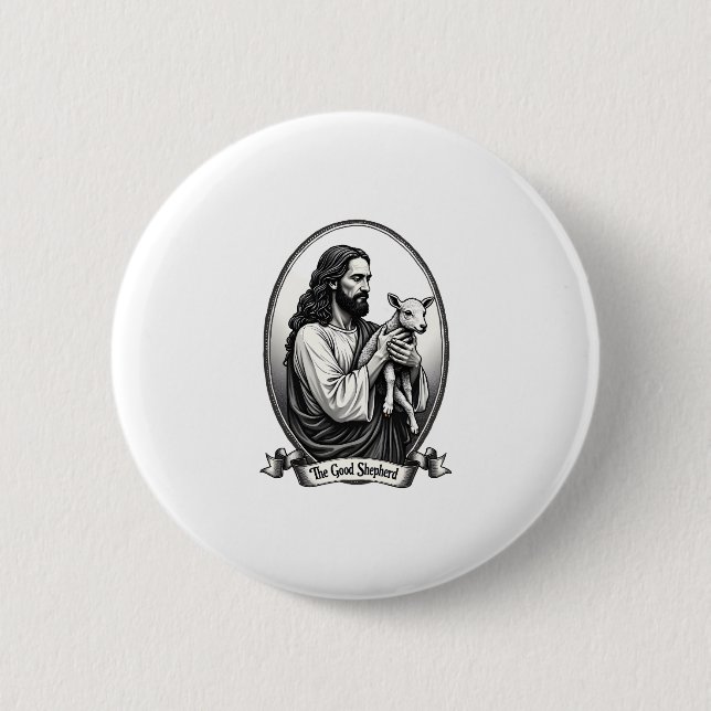 Den gode herde Jesus Vintage gravyr Tro Skjorta  Knapp (Framsida)