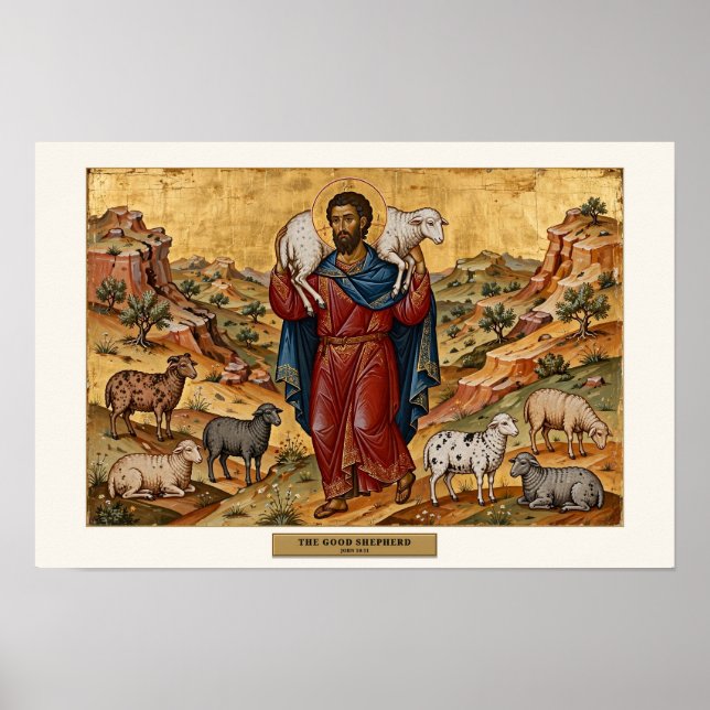 Den gode herden — Bysantinsk ikonplansch Poster (Framsidan)