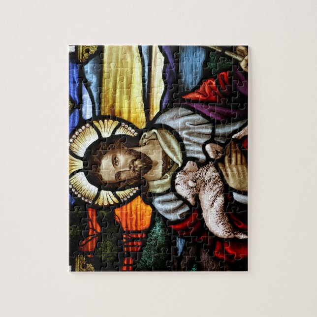 Den gode herden; Jesus på glasmålning Pussel (Vertikal)