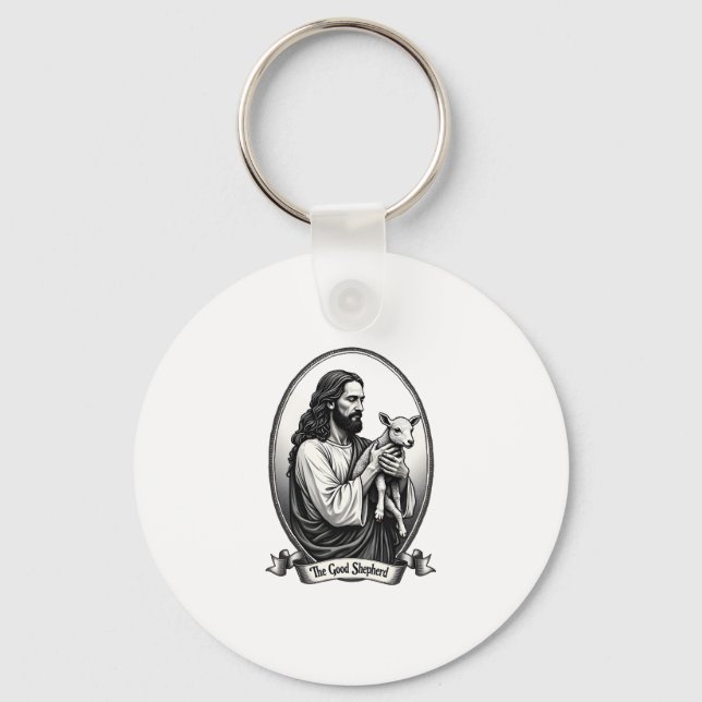 Den gode herden Jesus Vintage gravyr Tro skjorta  Nyckelring (Framsida)