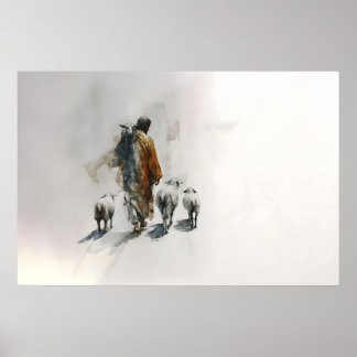 Den gode herden landskap Jesus med får Poster