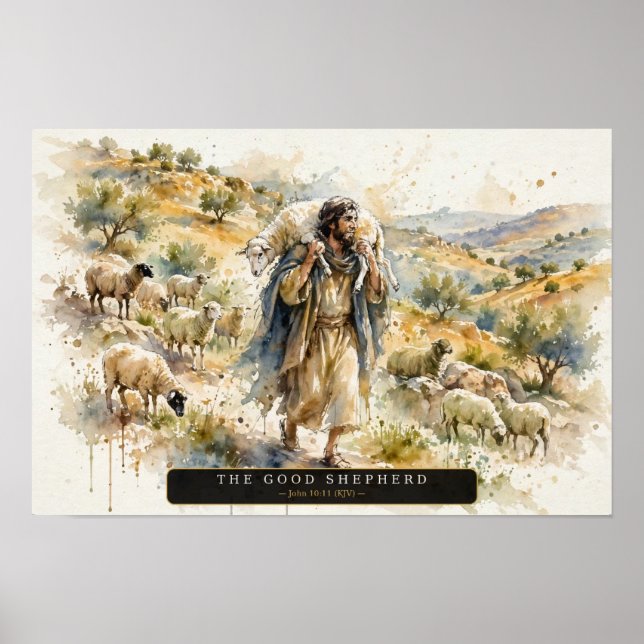 Den gode herden — Lös akvarell Poster (Framsidan)