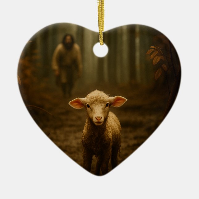 Den gode herden och det förlorade fåret julgransprydnad keramik (Framsidan)
