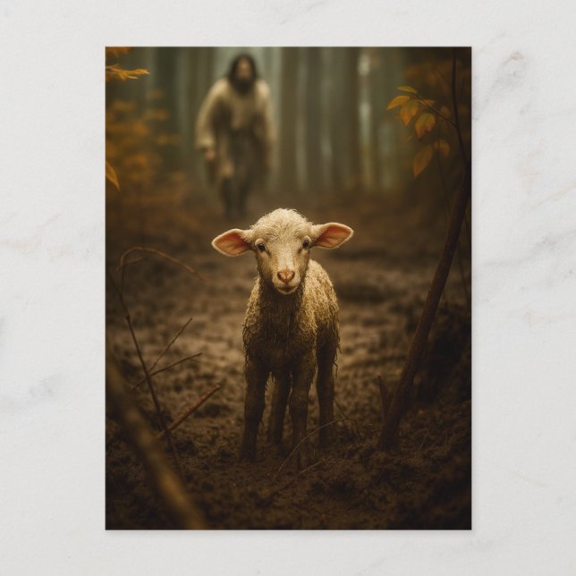 Den gode herden och det förlorade lammet – Jesus & Vykort (Framsida)