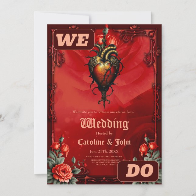 Den gotiska elegansen i hjärtat inbjudningar (Framsida)