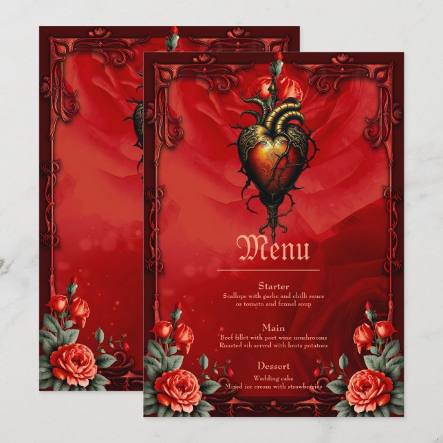 Den gotiska elegansen i hjärtat meny (Fram/baksida)