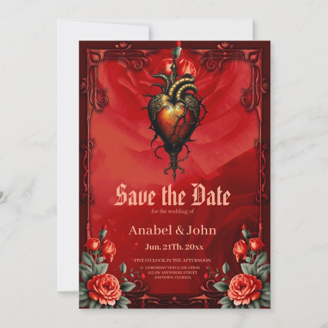 Den gotiska elegansen i hjärtat spara datumet (Framsida)