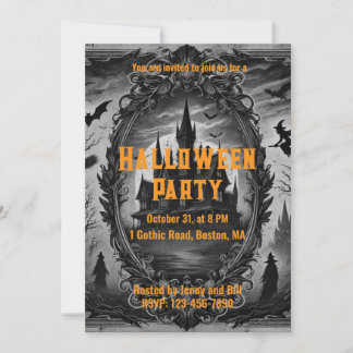 Den gotiska gamla Vintagen Haunted House Halloween Inbjudningar