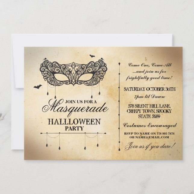 Den gotiska maskeradhalloween festinbjudan inbjudningar (Framsida)