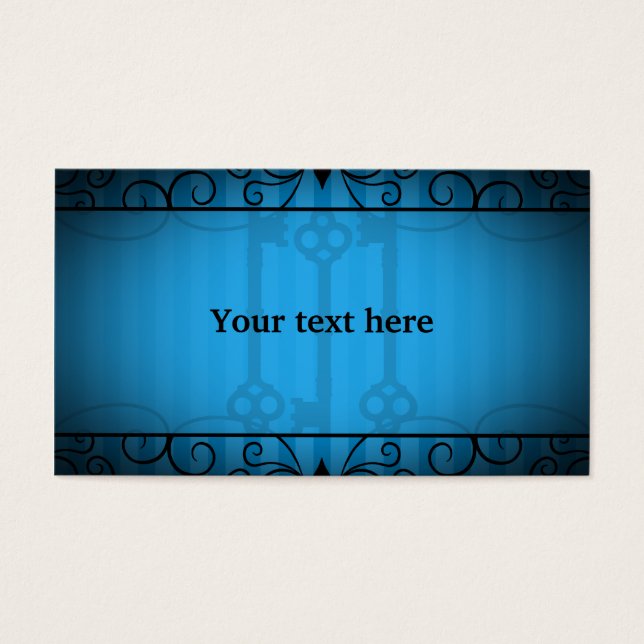 Den gotiska segraren nycklar på blå rand visitkort (Framsidan)