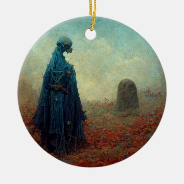 Den grå surreella Sci-Fi Fantasy Alien Julgransprydnad Keramik (Framsidan)