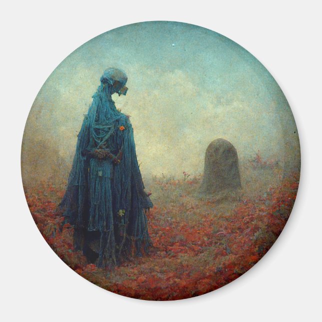 Den grå surreella Sci-Fi Fantasy Alien Magnet (Framsidan)