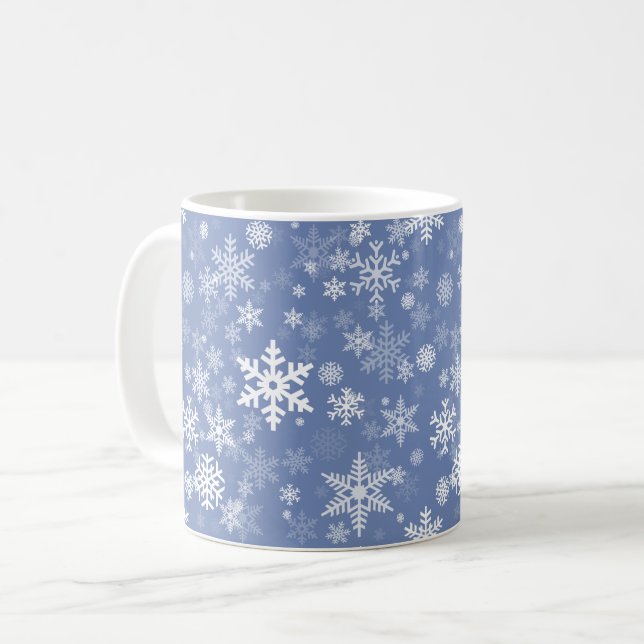 Den grafiska snöflingor skräddarsy färgbakgrund på kaffemugg (Framsida vänster)