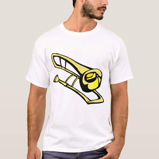 den grafiska stylized gula trombonen avbildar tee (Framsida)