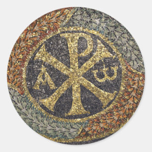 Den grekiska ikonen Chi Rho Byzantine Mosaic Runt Klistermärke