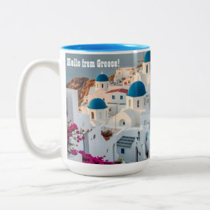 Den grekiska ön Santorini, blådomad Två-Tonad Mugg
