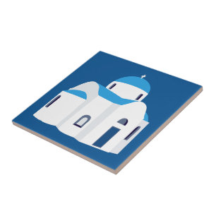 Den grekiska ön Santorini Blue Dome Church Kakelplatta