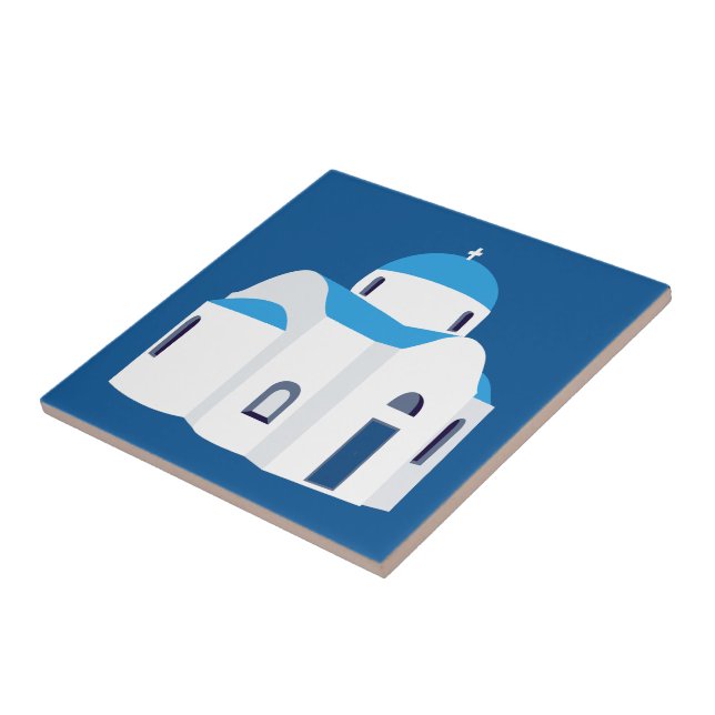 Den grekiska ön Santorini Blue Dome Church Kakelplatta (Sidan)